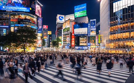 Shibuya Crossing at night in Tokyo